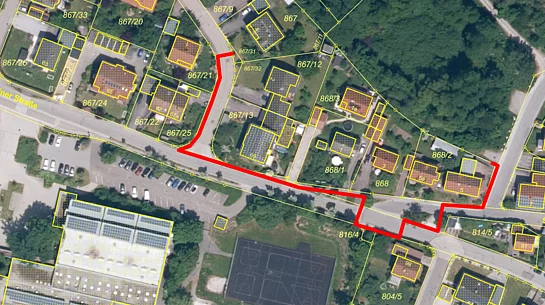 Lageplan Grabarbeiten Bayernwerk Lageplan mit eingezeichneter Linie